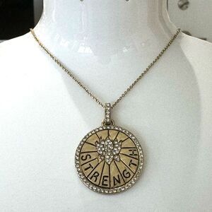 STRENGTH Rhinestone Medallion Pendant Necklace